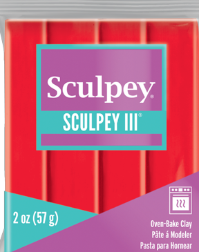 Sculpey III Polymer Clay, Red Hot Red, 2 oz bar.  S302 583